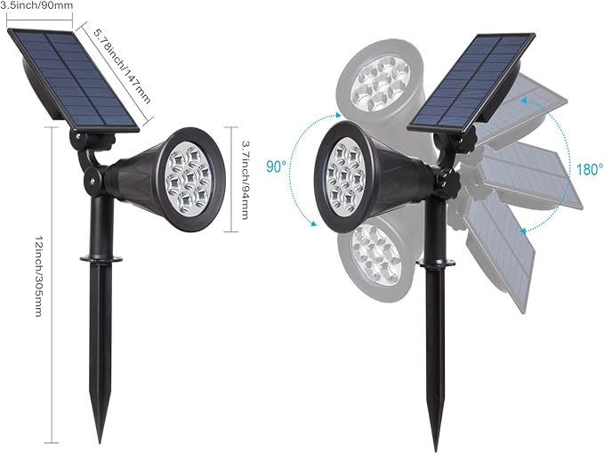 T-SUN Color Changing Solar Spot Lights Outdoor Waterproof, 7 LEDs, 2 Pack | 7 Color Changing Modes, IP65 Waterproof Dusk to Dawn Solar Uplights for Tree, Patio, Yard, Garden, Driveway, Pool Area