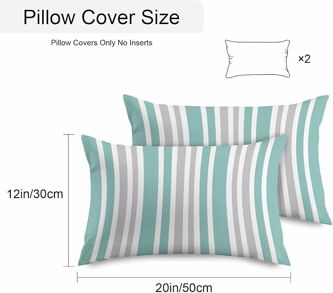 Aqua Grey Stripe Outdoor Pillow Covers 20x12 Inch Lumbar Pillow Covers Set of 2 Waterproof Decorative Throw Pillow Cases Farmhouse Minimalist Striped Cushion Covers for Patio Furniture Garden Couch
