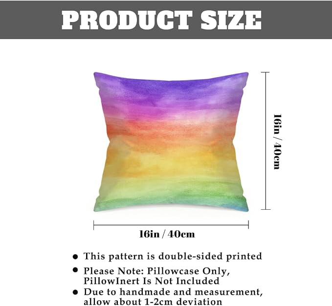 16x16 Inch Outdoor Pillow Covers Set of 2 Waterproof Throw Pillow Covers Decorative Couch Cushion Covers Watercolor Rainbow Square Pillowcases Protectors for Patio Garden Sofa