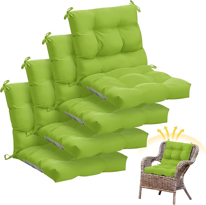 Marsui 4 Pcs Outdoor Indoor High Back Chair Cushions Patio Furniture Tufted Pillow with Ties Water-Resistant Replacement Outdoor Rocking Chair Cushions, 42 x 21 Inches (Fruit Green,Solid Color)