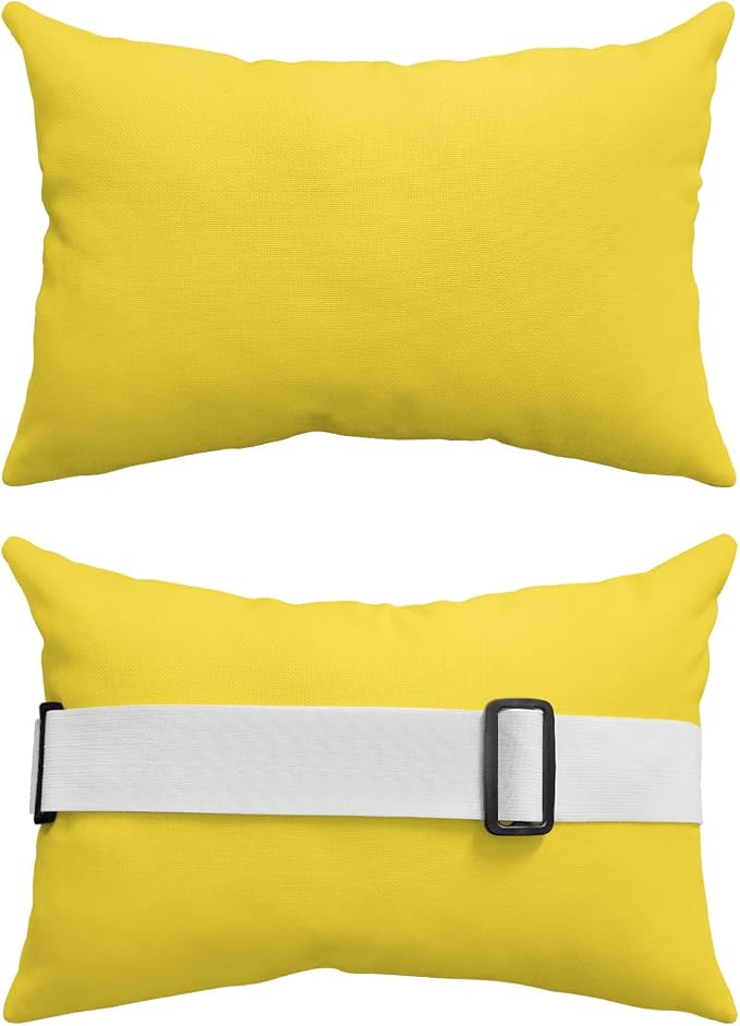 DecorLovee Yellow Outdoor Recliner Pillows for Head, Modern Pure Yellow Waterproof Chair Pillow with Elastic Stripe, Farmhouse Chaise Lounge Headrest Pillow for Patio/Beach/Pool 1Pack, 11"x16"