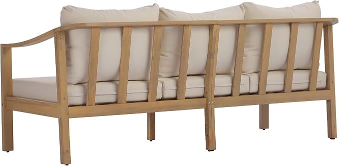 Merax 5 Piece All-Weather Acacia Wood Outdoor Conversation Set, 8-Seater | Patio 2 3-Seater Sofas, 2 Club Chairs with Coushions, 1 Coffee Table for Backyard, Deck, Poolside, Easy Assemble, Teak+ Beige
