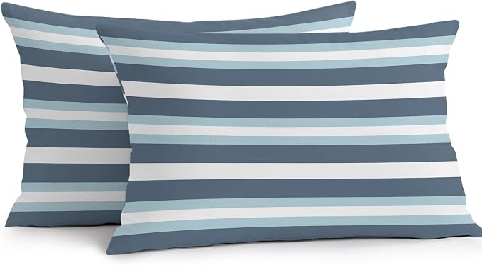 Blue Striped Outdoor Pillow Covers Waterproof, All Weather Cushion Case Set of 2, Modern Gradient Abstract Lines Aesthetic Lumbar Pillowcase for Sofa Couch Bed Decor Patio Furniture 20"x12"