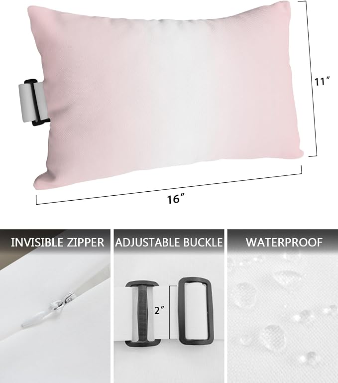 Pack of 4 Outdoor Lumbar Pillow Covers 11x16 Inch, Pink Ombre Waterproof Throw Pillow Covers Set, Aesthetics Modern Abstract Art Gradient Indoor&Outdoor Decorative Cushion Cases for Patio Porch Car