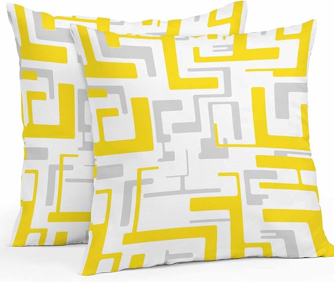 Vandarllin Outdoor Throw Pillows Covers 18x18 inch Set of 2 Waterproof Yellow Geometric Stripes Decorative Zippered Cushion Covers for Patio Furniture, Modern Abstract Lines Lumbar Pillowcases