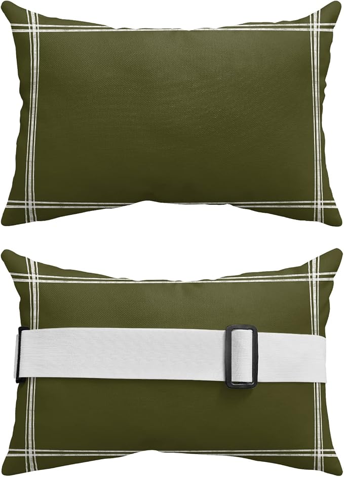 Outdoor Pillows Covers with Inserts Solid Color Dark Olive Green Waterproof Recliner Pillow with Adjustable Strap Throw Pillows for Patio Furniture Pool Lounge Chair, 11x16 inch, 1PCS