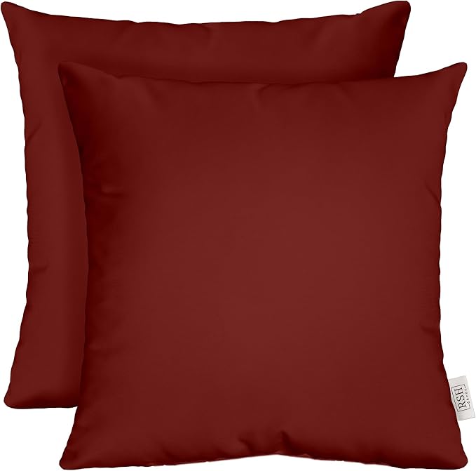 RSH DECOR Square Throw Pillows Set of 2, 17x17 Inch Decorative Pillows for Couch, Water-Resistant Patio Furniture Pillows, All-Weather Spun Fabric, Canvas Burgundy - Made in USA