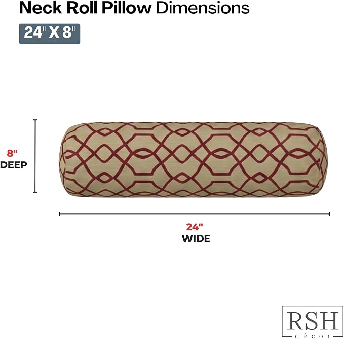 RSH DECOR: Sunbrella Neck Roll Pillows Set of 2 | 24” x 8” | Outdoor Bolster for Patio, Deck, Porch, or Poolside Chairs | Fade & Water-Resistant | Made in USA (Folio Terracotta)