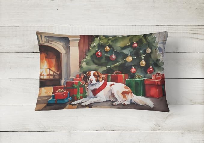 Caroline's Treasures DAC2622PW1216 Brittany Cozy Christmas Throw Pillow Machine Washable, Indoor Outdoor Decorative Pillow for Couch, Bed or Patio, 12HX16W