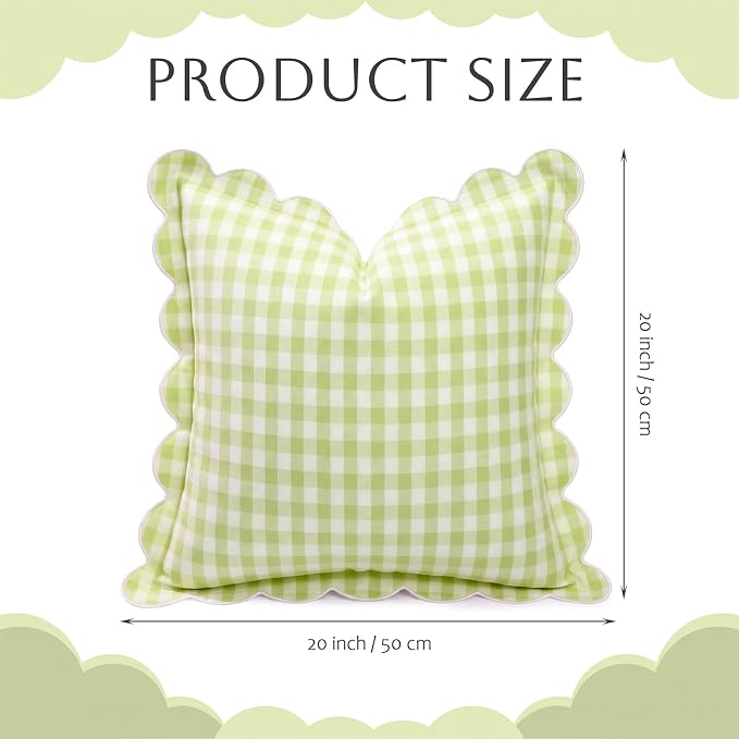 Gingham Scalloped Throw Pillow Cover 20"x20",Green