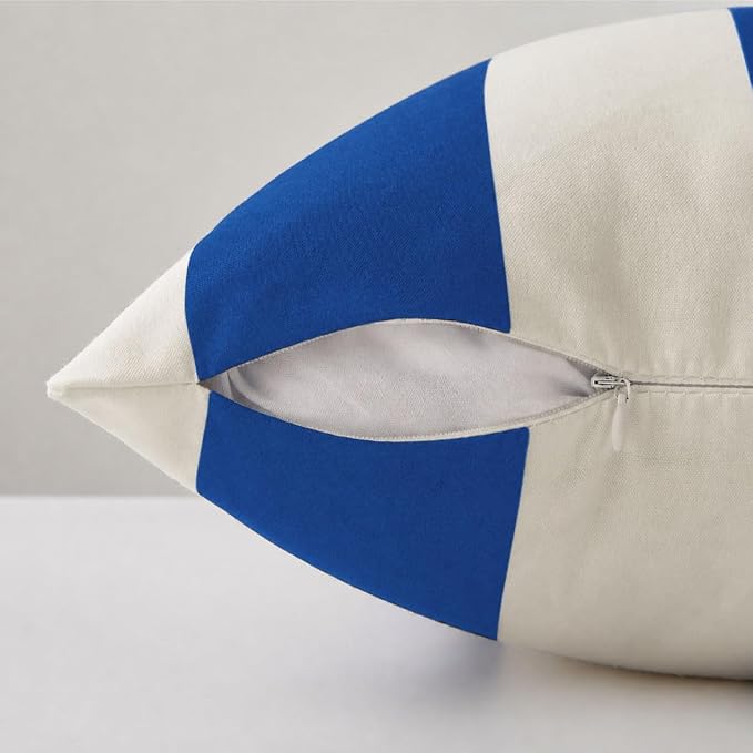 Allorry Outdoor Pillow Covers 18x18 Royal Blue Striped Outdoor Decor 007N18 | Striped Pillow Covers|for Spring Summer Outdoor Waterproof Garden Patio Furniture Sofa Bed Home Decor
