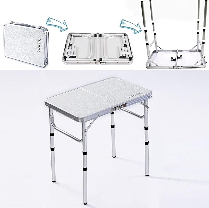 YUFIFAIRY Small Folding Table Portable, 24''L x16''W Foldable Camp Table with 3 Adjustable Height, Indoor Outdoor Lightweight Aluminum for Outdoor Cooking Picnic, (3 Heights)
