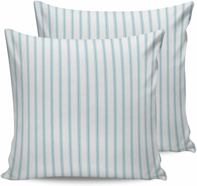 Outdoor Waterproof Throw Pillow Covers Set of 2 Teal Stripes Pillowcases 16x16 Inches Simple Style Patio Decorative Pillows Cushion Case Patio Pillows for Couch Bed Chair Garden