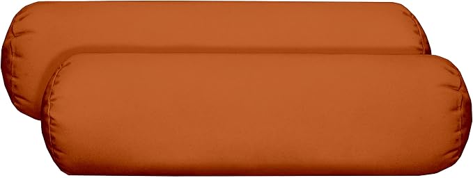 RSH Décor Sunbrella Neck Roll Pillows – Set of 2 | 20” x 6” | Outdoor Neutral Bolster for Patio, Deck, Porch, or Poolside Furniture | Canvas Tuscan Rusty Brown Orange