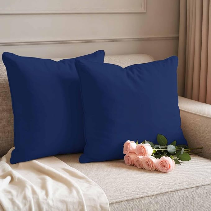 Outdoor Pillow Covers 26 x 26 Inches, Navy Blue Pure Color Waterproof Throw Pillow Cover Set of 2, Aesthetics Contemporary Luxury Decorative Square Cushion Covers for Patio/Couch/Garden