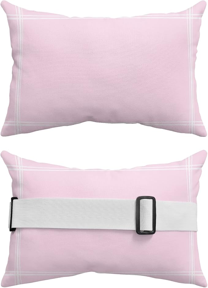 T&H XHome Outdoor Pillow for Chaise Lounge Chair, Solid Color Pink Waterproof Headrest Pillow Lumbar Pillows with Insert & Adjustable Elastic Strap for Beach, Poolside, Patio, Office (1 Pack)