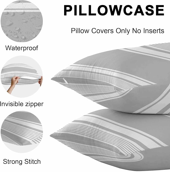 Vandarllin Outdoor Throw Pillows Covers 26x26 inch Set of 2 Waterproof Grey Stripes Decorative Zippered Cushion Covers for Patio Furniture, Striped Lines Lumbar Pillowcases