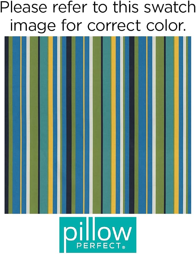 Pillow Perfect Stripe Indoor/Outdoor Sofa Setee Swing Cushion, Tufted, Weather, and Fade Resistant, 19" x 44", Blue/Green Topanga, 1 Count