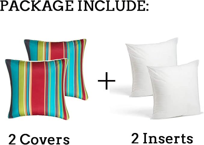 Enipate Inserts Included Outdoor Throw Pillows, Pack of 2 Striped Water Resistance Stuffed Pillows for Patio Furniture Decor 18x18 in