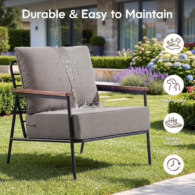 Luxury 22*24*6in Outdoor Patio Cushions, 2 Pieces Grey Outdoor Cushion | 6'' Thick Outdoor Cushions, Water-Resistant, Reversible, Removable Cover, for Patio Chairs Sofa Couch Loveseat