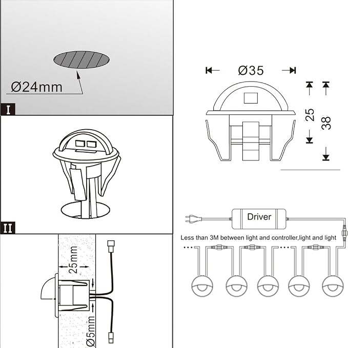 30pcs Low Voltage LED Deck Lights kit Φ1.38 Outdoor Garden Yard Decoration Lamp Recessed Landscape Pathway Step Stair Cold White LED Lighting, Bronze