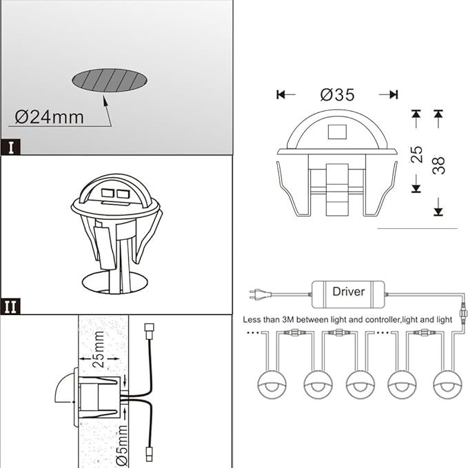 20pcs Low Voltage LED Deck Lights kit Φ1.38 Outdoor Garden Yard Decoration Lamp Recessed Landscape Pathway Step Stair Cold White LED Lighting, Bronze