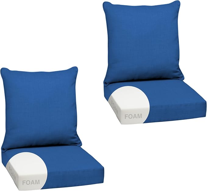 Arden Outdoor Deep Seat Cushion Set, Foam, 2-Pack, 24x24, Cobalt Blue | Sofa, Couch, Conversation Set, Premium High-Density Foam, Never Flattens, Mold and Mildew Resistant