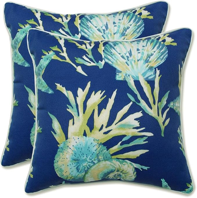 Pillow Perfect Outdoor/Indoor Throw Pillows, Accent - 16.5" x 16.5", Blue Daytrip Pacific 2 Count