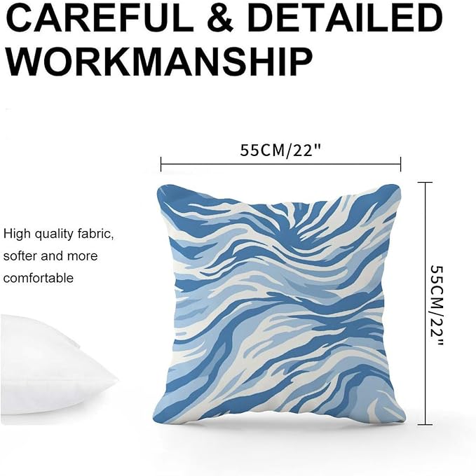 Cushion Cases Blue Tiger Print Cushion Cover Abstract Animal Tiger Print Pillow Cover Accent Modern Decorative Pillow Covers for Patio Couch Bench 22x22 in