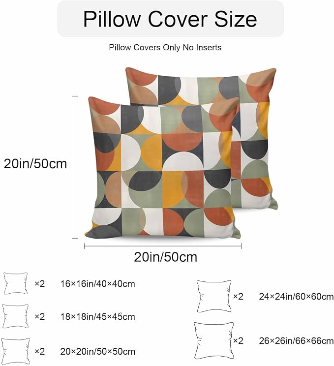 Vandarllin Outdoor Throw Pillows Covers 16x16 inch Set of 2 Waterproof Mid Century Geometric Decorative Zippered Cushion Covers for Patio Furniture, Abstract Modern Retro Lumbar Pillowcases