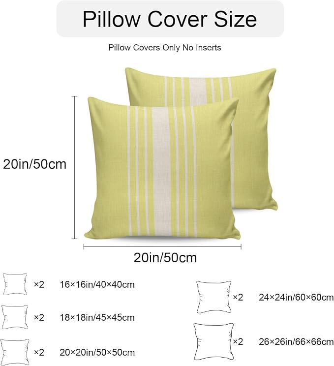 Yellow Beige Striped Outdoor Pillow Covers 16x16 Inch Throw Pillow Covers Set of 2 Waterproof Decorative Pillow Cases Modern Farmhouse Retro Lines Cushion Covers for Patio Furniture Garden Couch Sofa