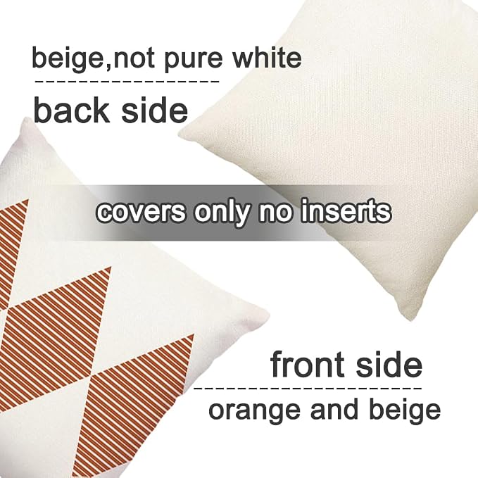 Outdoor Pillows Covers 20x20 Waterproof,Orange and Beige Set of 4(No Insert | for Covered Patio Furniture Couch Sunbrella,No Insert Just Covers,Fit 20x20 inch Inserts or Smaller,Durable Polyester,Boho