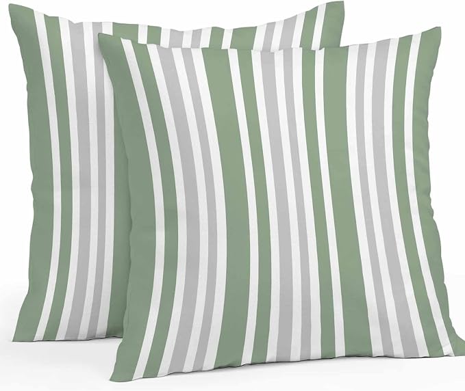Sage Green Grey Stripe Outdoor Pillow Covers 18x18 Inch Throw Pillow Covers Set of 2 Waterproof Decorative Pillow Cases Farmhouse Minimalist Striped Cushion Covers for Patio Furniture Garden Couch