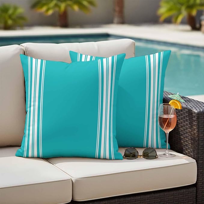 Outdoor Pillow Covers 18x18 Set of 2 Blue Stripe Outdoor Pillows Waterproof Throw Pillow Covers French Stripe Farmhouse Style Pillowcases Decorative Case for Patio Cushion