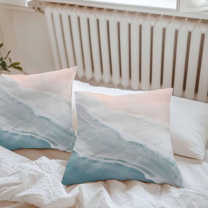 Outdoor Throw Pillow Cover Watercolor Blue White Wave Ripple Ocean Beach Waterproof Cushion Covers 2 Pack Coastal Landscape Pillow Cases Home Decoration for Patio Garden Couch Sofa