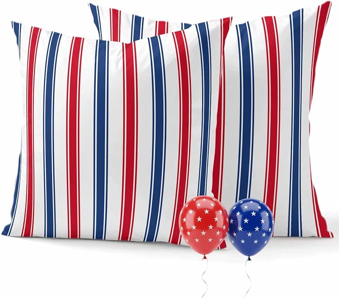 Outdoor Pillow Covers Set of 2, USA Independence Red Blue White Stripe Decor Throw Pillow Covers 16X16IN, President's Flag Day Throw Pillows Protector Cushion Case for Patio,Couch,Sofa,Garden