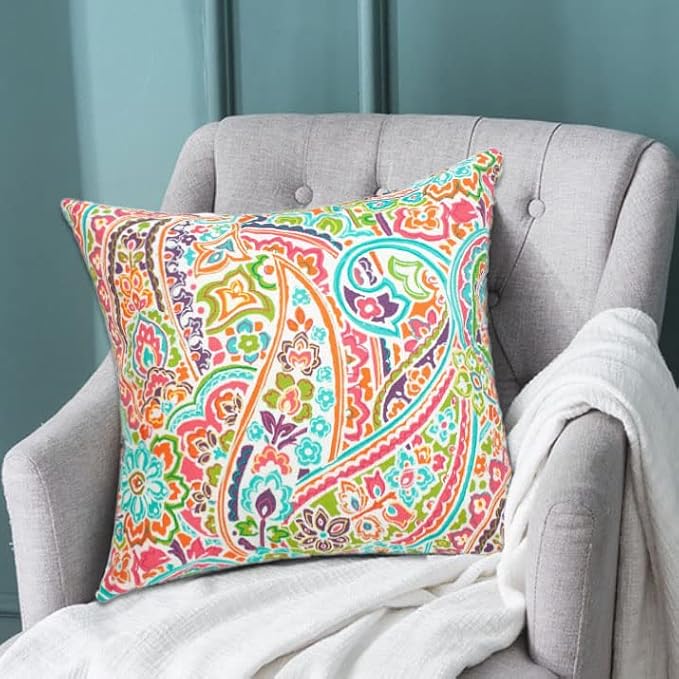 Outdoor Throw Pillows with Insert 18x18 Inch Pack of 2-Melora Paisley | Decorative Throw Pillows with Inserts, Water-Repellent, Square Pillows for Bed, Couch, Sofa and Patio Furniture