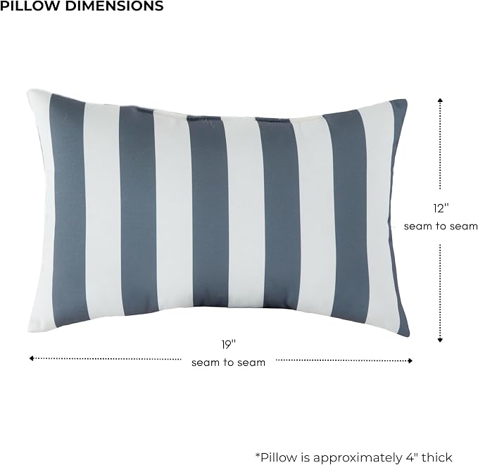 Set of 2 Outdoor Throw Pillows 19 x 12 Inch – Reversible Rectangle Patio Accent Pillows – Weather-Resistant Polyester Fabric – Eco-Friendly Recycled Polyfiber Fill – Canopy Stripe Gray