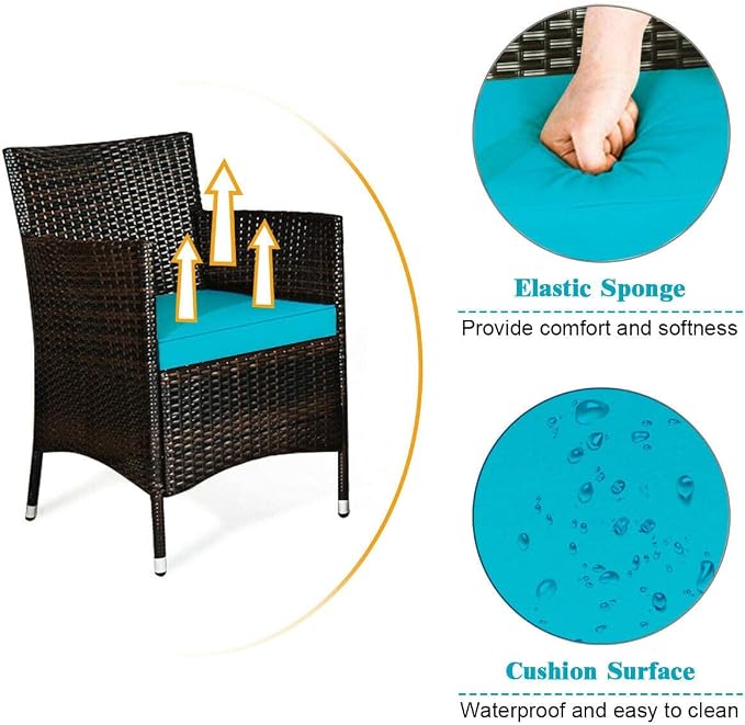HAPPYGRILL 4-Piece Patio Furniture Set Rattan Wicker Conversation Set with Cushioned Sofa and Coffee Table for Outdoor Backyard Garden Poolside
