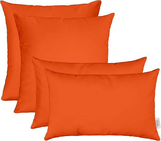 RSH DECOR: Sunbrella Lumbar & Square Pillows Set of 4 | 20" x 12" & 17" x 17" | Water and Fade-Resistant Performance Fabric | Outdoor Throw Pillows for Patio Furniture | Canvas Melon