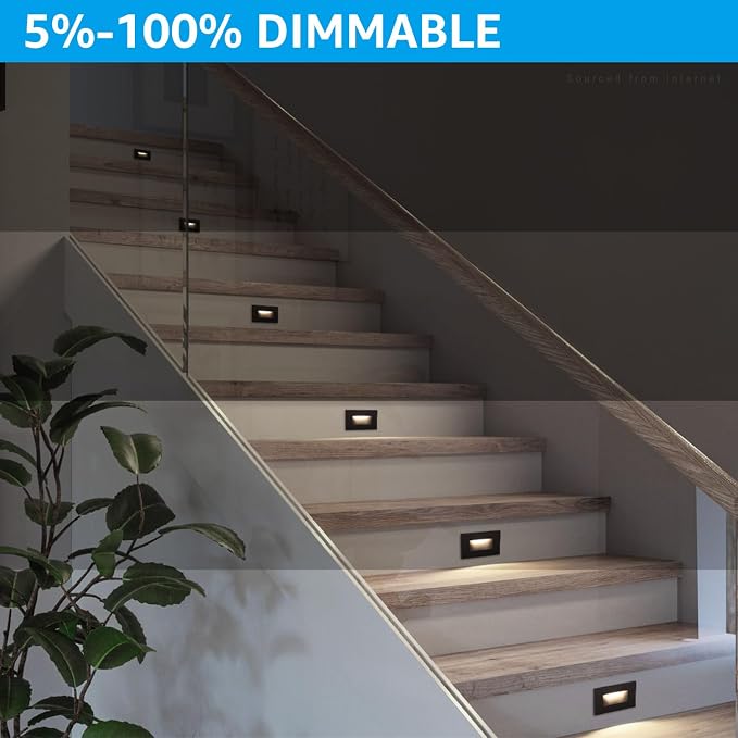 LEONLITE 6-Pack 5CCT 120V LED Step Lights, Horizontal, Oil Rubbed Bronze | 150LM, 5%-100% Dimmable, CRI90, ETL, Indoor Outdoor Stair Lights, Wet Location, 2700K/3000K/3500K/4000K/5000K, Aluminum