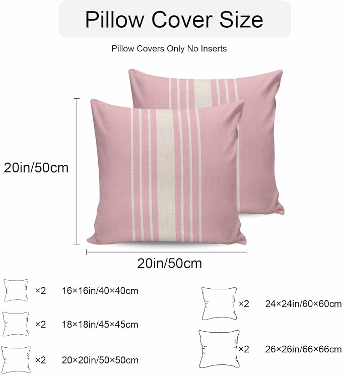 Pink Beige Striped Outdoor Pillow Covers 20x20 Inch Throw Pillow Covers Set of 2 Waterproof Decorative Pillow Cases Modern Farmhouse Retro Lines Cushion Covers for Patio Furniture Garden Couch Sofa