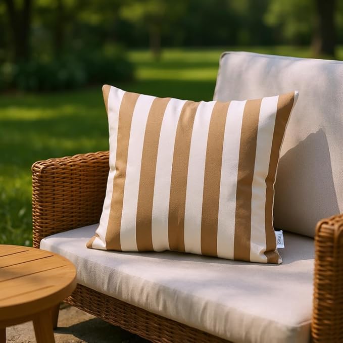RSH DECOR: Sunbrella Square Throw Pillows Set of 4 | 20" x 20" | Water and Fade-Resistant Performance Fabric | Outdoor Pillow Covers with Down-Alternative Inserts | Maxim Heather Beige
