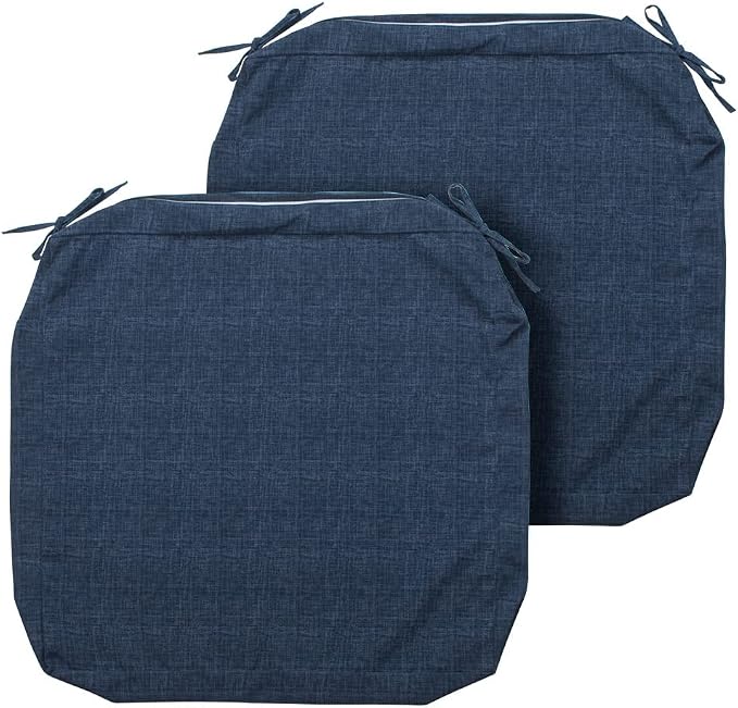 Magpie Fabrics Indoor Outdoor Cushion Cover Replacement 2 Pack, NO Insert! Water Repellent Slipcover with Ties Decor for Patio Garden Chair Seat Sofa Bench Wicker(Navy Blue Textured, 20x18x4 Inch)