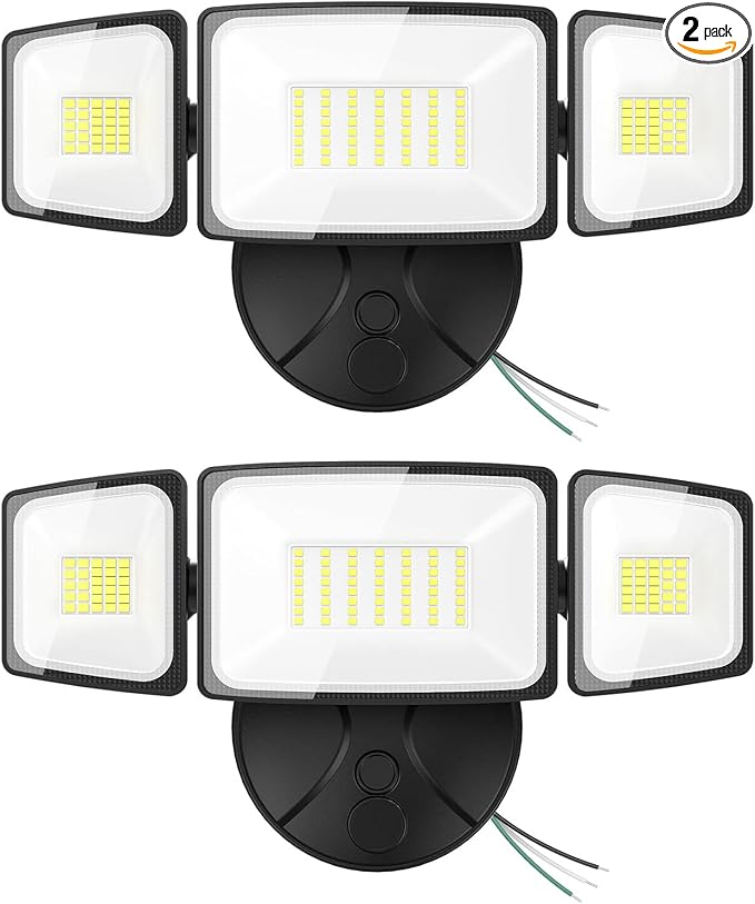 Onforu 2 Pack 75W Flood Lights Outdoor, 7000LM LED Flood Lighting Outdoor Switch Controlled, IP65 Waterproof Exterior Floodlight Fixture with 3 Adjustable Heads, 6500K Security Light for Garage Yard