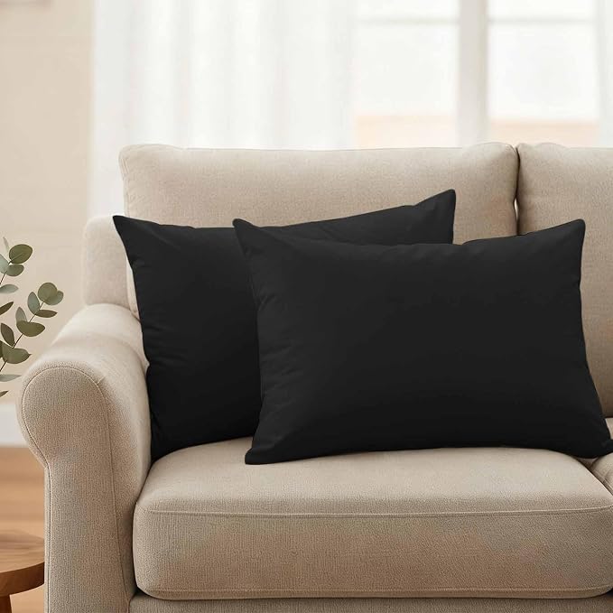 Lumbar Pillow Covers 12 x 20 Inches, Black Pure Color Waterproof Throw Pillow Cover Set of 2, Aesthetics Contemporary Luxury Decorative Rectangle Cushion Covers for Patio/Couch/Garden