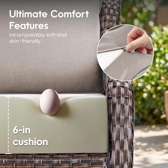 Luxury 22*24*6in Outdoor Patio Cushions, 6 Pieces Beige Outdoor Cushion | 6'' Thick Outdoor Cushions, Water-Resistant, Reversible, Removable Cover, for Patio Chairs Sofa Couch Loveseat