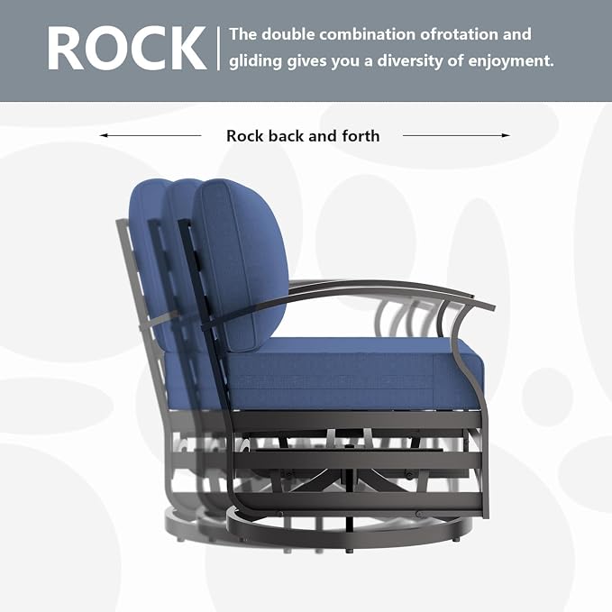 Outdoor Patio Furniture Set, 2 Piece Aluminum Patio Swivel Rocker Chairs, Aluminum Outdoor Bistro Set with Overstuffed Washable Cushions, Outdoor Furniture Set for Porch, Balcony, Deck, Navy