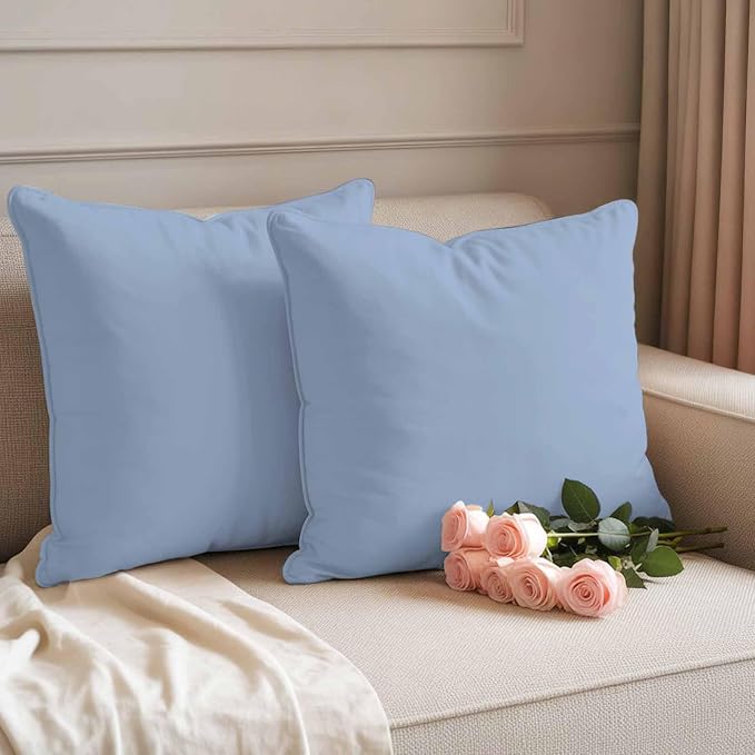 Light Blue Outdoor Pillow Covers 20"x20" Set of 2, Solid Color Waterproof Throw Pillow Covers for Patio Furniture, Decorative Cushion Covers for Porch