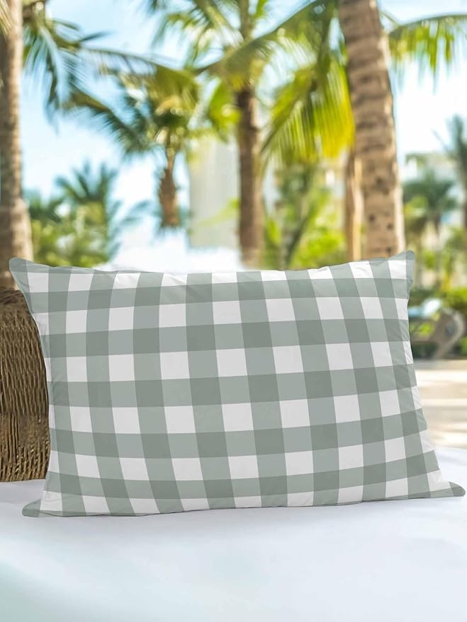 Waterproof Outdoor Pillow 1 Pack Sage Green Buffalo Plaid Decorative Throw Pillows Cover & Insert 20x12 Inch Lumbar Pillowcase Check Lines Pillows for Couch Sofa Bed Patio Furniture Indoor Outdoor